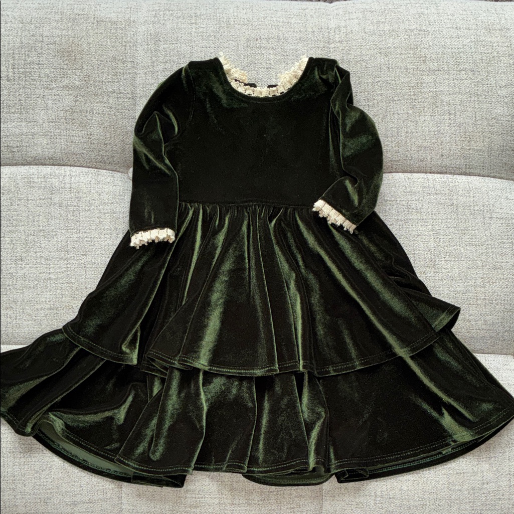 Elegant Green Velvet Kids Formal Dress